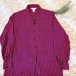 Vintage 90’s style red and Black Striped Women's Button Down Shirt/blouse